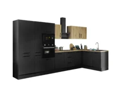 Küchenblock mit E-Geräten CORNWALL (Ecke-Backofen-Geschirrspüler-Kühlschrank-Mikrowelle-Apotheker) IV