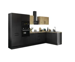 Küchenblock mit E-Geräten CORNWALL (Ecke-Backofen-Kühlschrank-Mikrowelle) IV