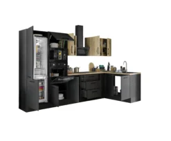 Küchenblock mit E-Geräten CORNWALL (Ecke-Backofen-Kühlschrank-Mikrowelle) IV
