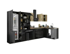 Küchenblock mit E-Geräten CORNWALL (Ecke-Backofen-Kühlschrank-Apotheker) VIII
