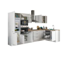 Küchenblock mit E-Geräten CORNWALL (Ecke-Backofen-Geschirrspüler-Kühlschrank-Mikrowelle) I