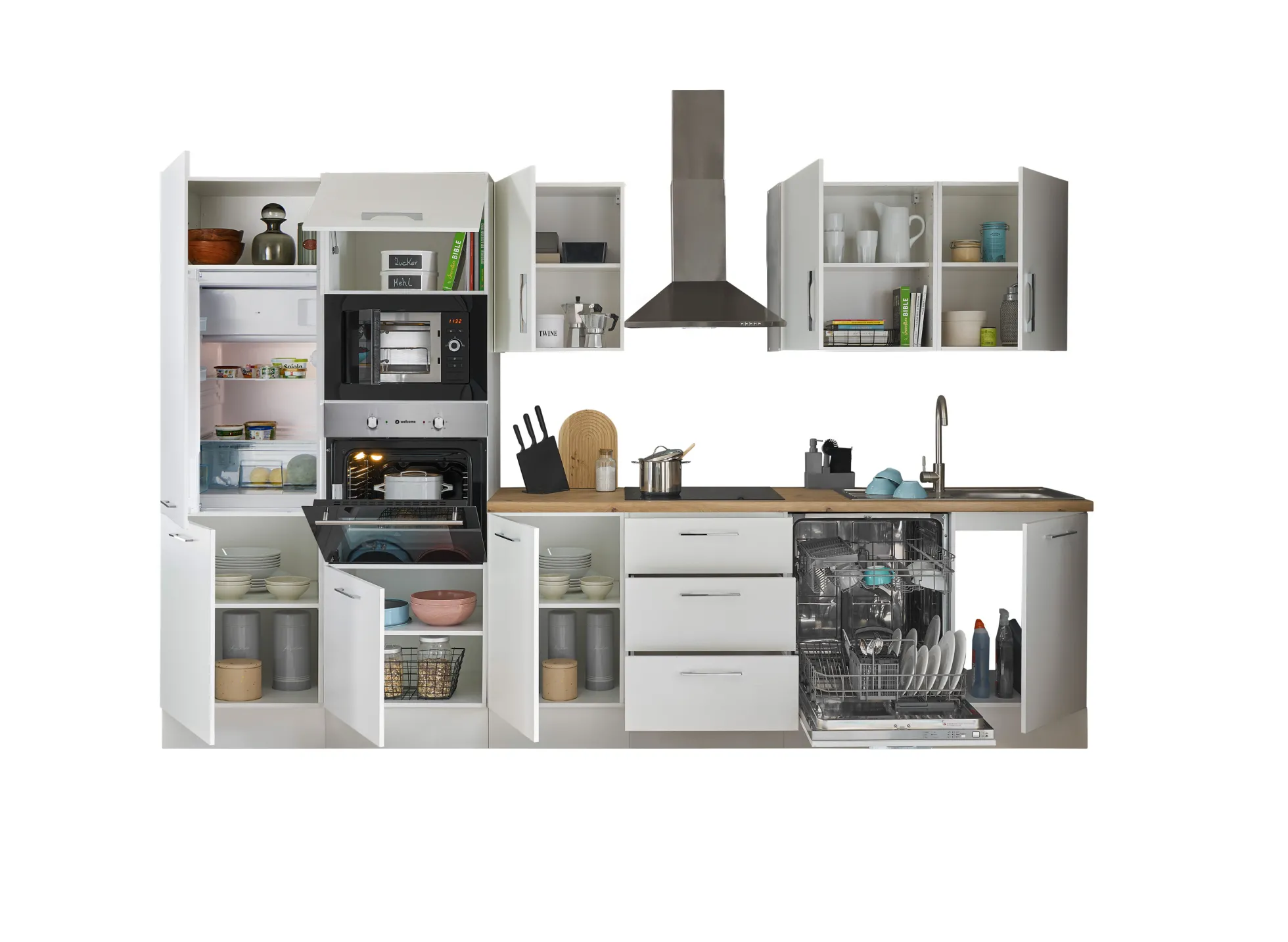 Küchenblock mit E-Geräten CORNWALL (Zeile-Backofen-Geschirrspüler-Kühlschrank-Mikrowelle) I
