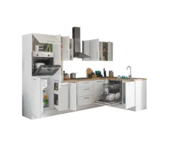 Küchenblock mit E-Geräten CORNWALL (Ecke-Backofen-Geschirrspüler-Kühlschrank) III