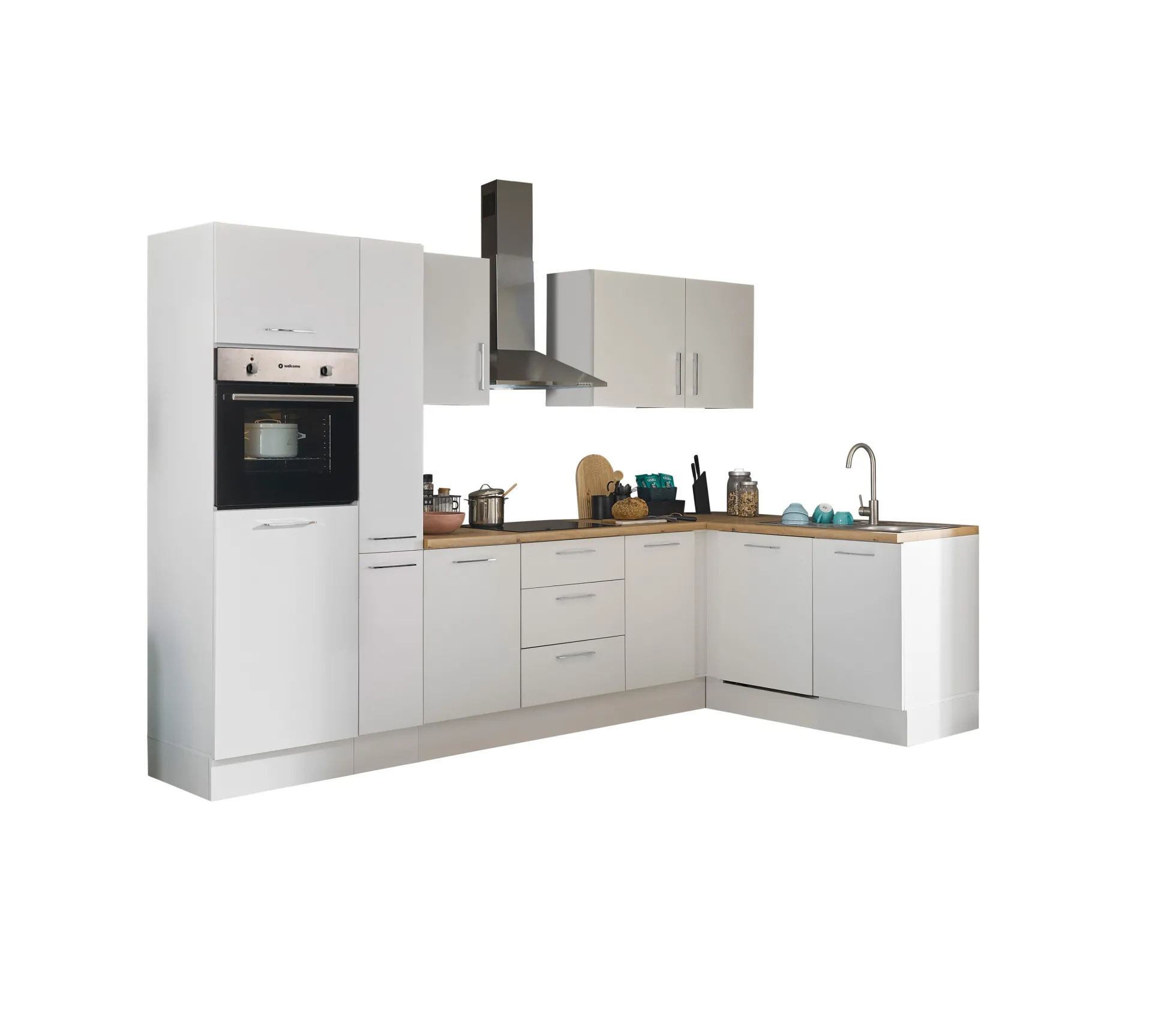 Küchenblock mit E-Geräten CORNWALL (Ecke-Backofen-Geschirrspüler-Kühlschrank) III