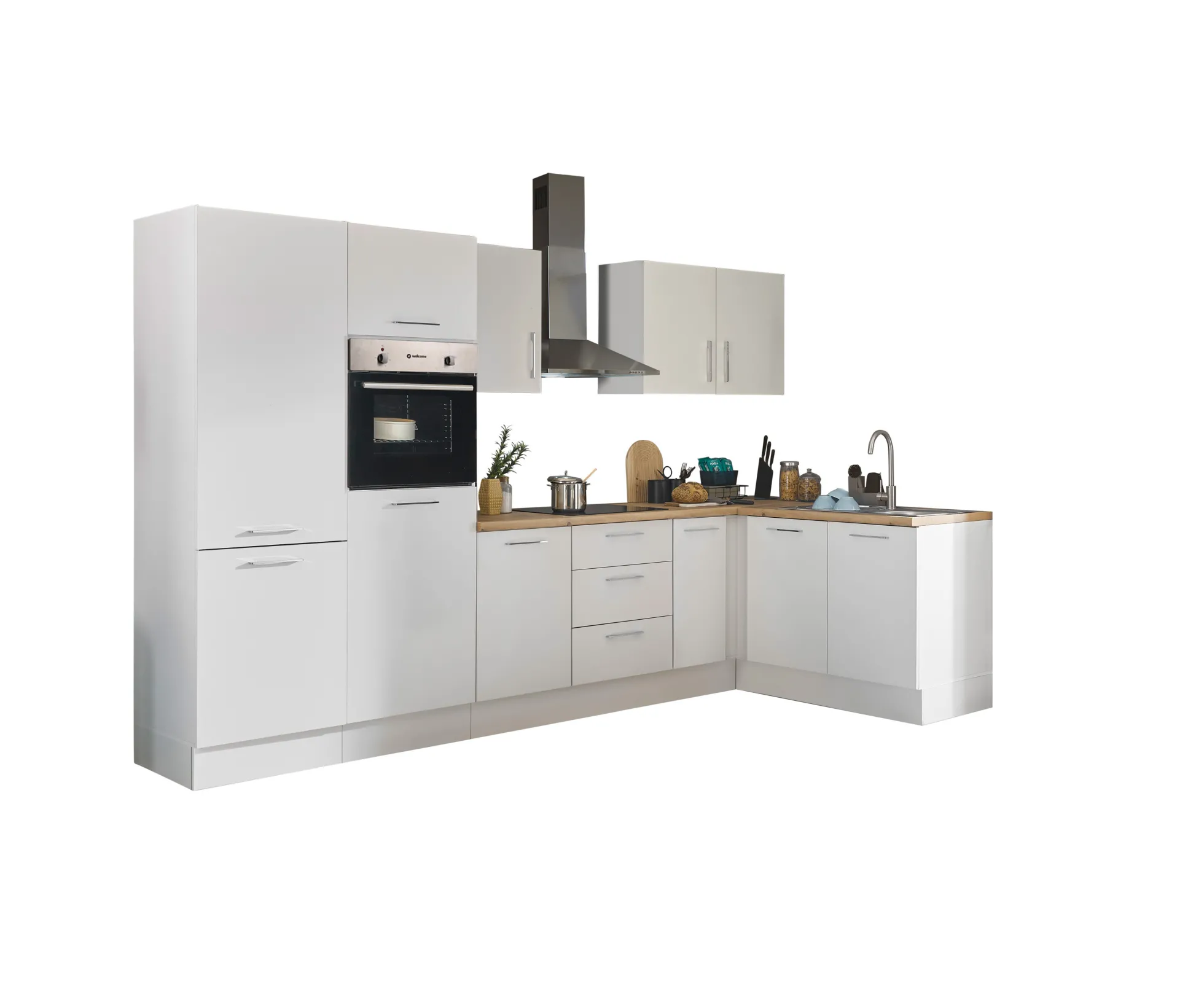 Küchenblock mit E-Geräten CORNWALL (Ecke-Backofen-Kühlschrank) III