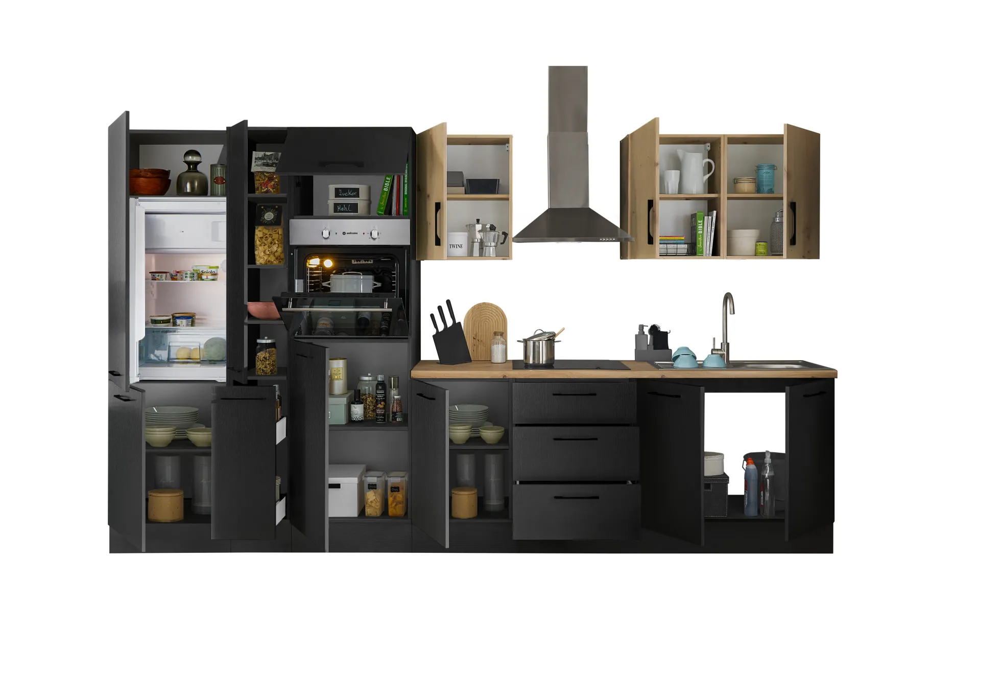 Küchenblock mit E-Geräten CORNWALL (Zeile-Backofen-Kühlschrank-Apotheker) VII