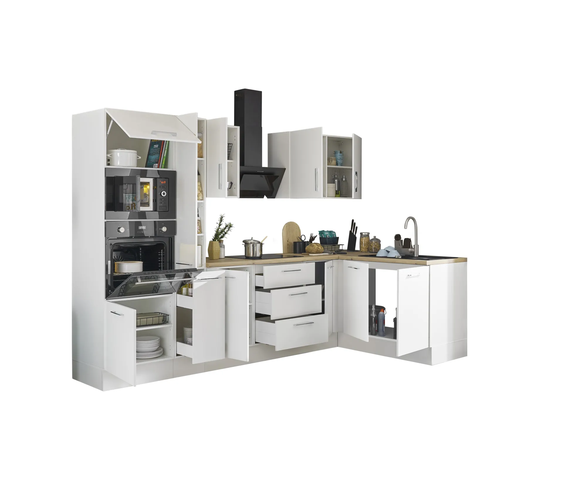Küchenblock mit E-Geräten CORNWALL (Ecke-Backofen-Mikrowelle-Apotheker) II