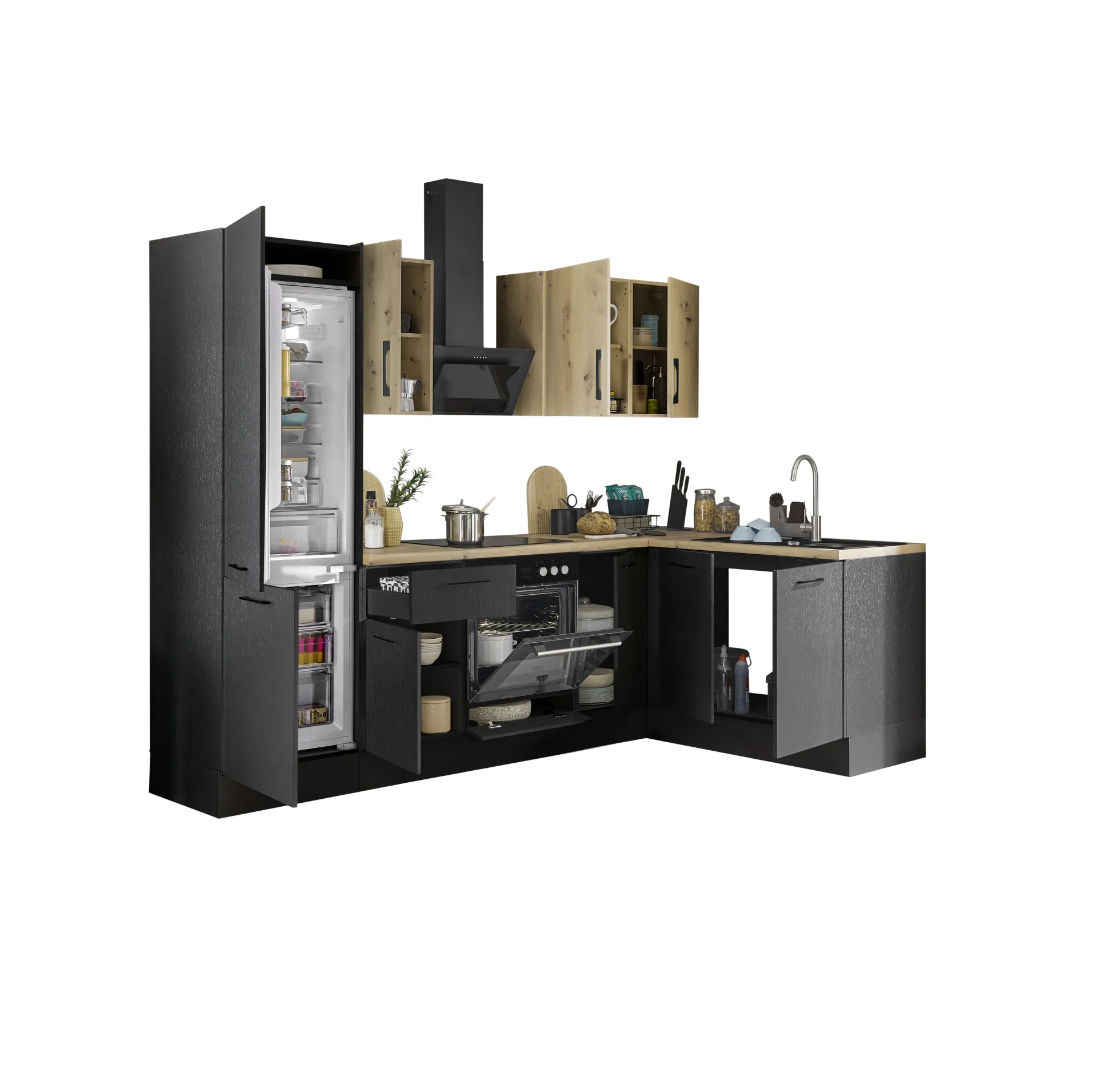 Küchenblock mit E-Geräten CORNWALL (Ecke-Kühlschrank) IV
