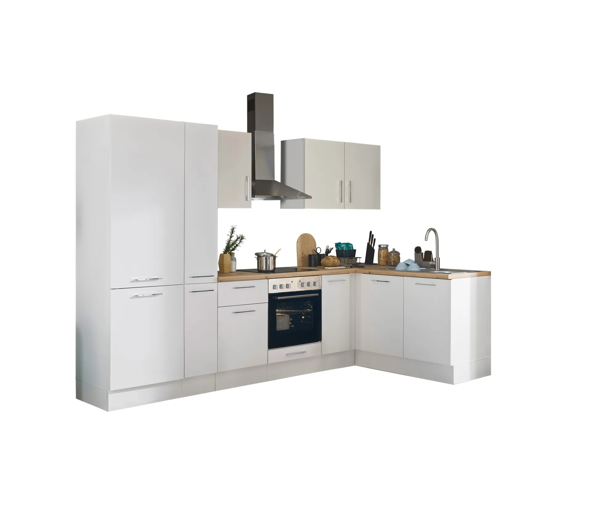 Küchenblock mit E-Geräten CORNWALL (Ecke-Kühlschrank-Apotheker) I