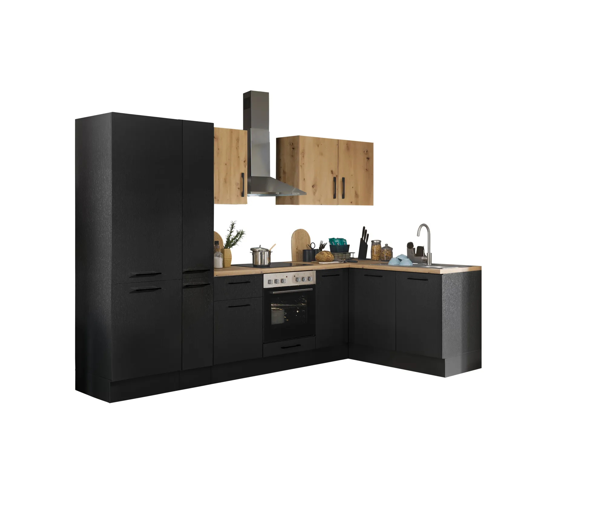 Küchenblock mit E-Geräten CORNWALL (Ecke-Kühlschrank-Apotheker) III