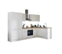 Küchenblock mit E-Geräten CORNWALL (Ecke-Geschirrspüler-Kühlschrank-Apotheker) I