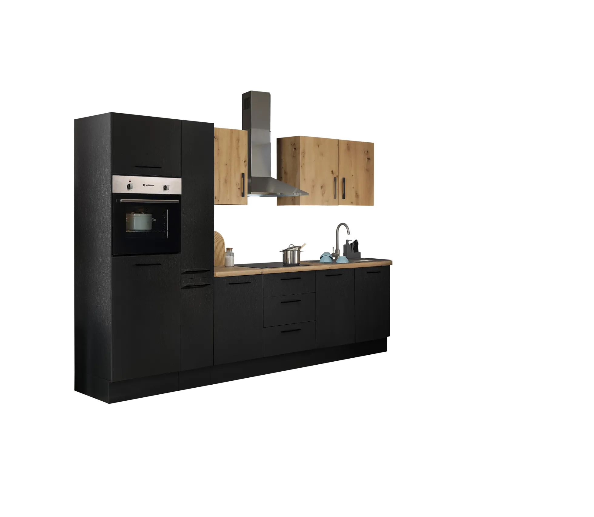 Küchenblock mit E-Geräten CORNWALL (Zeile-Backofen-Kühlschrank-Apotheker) V