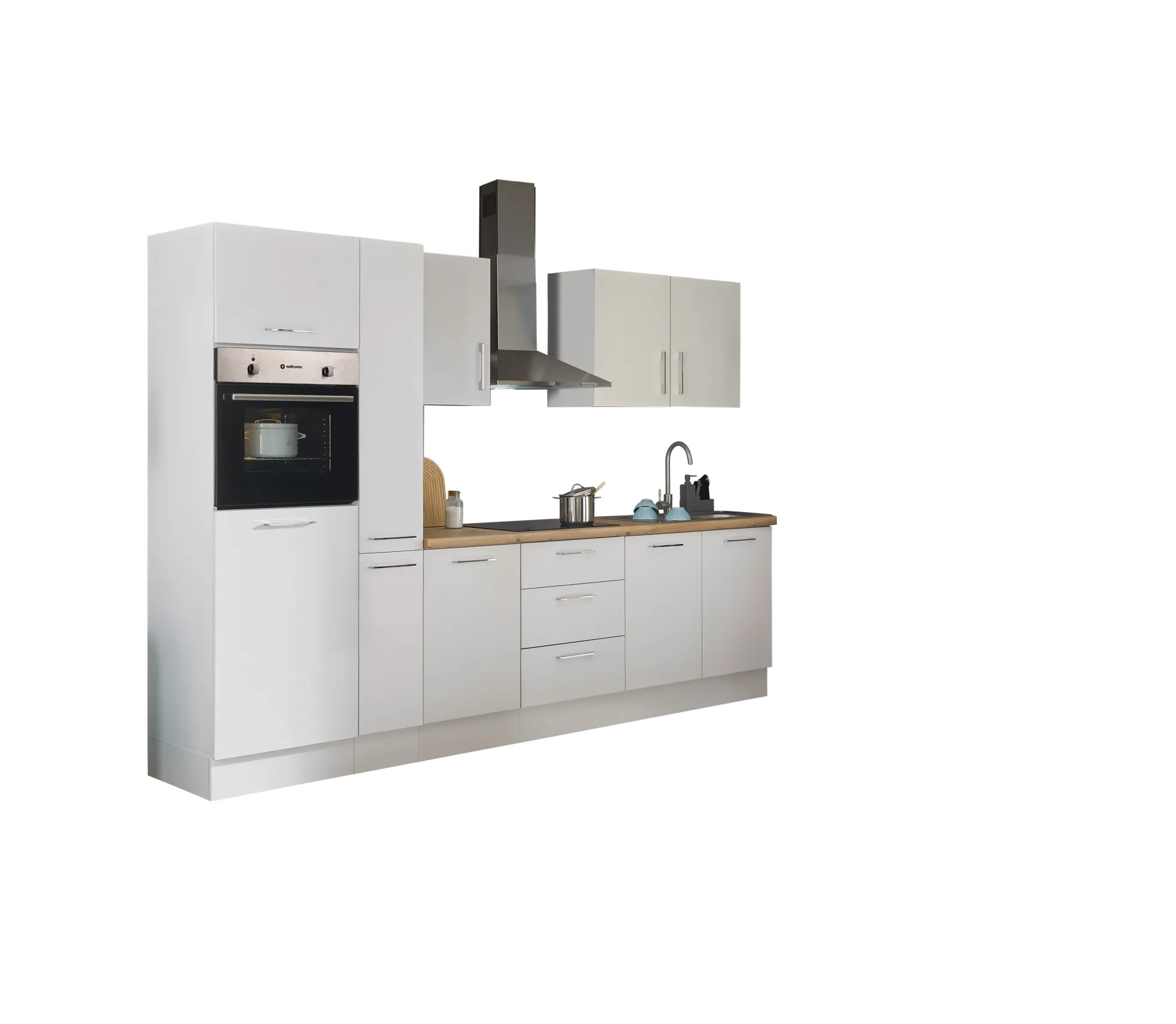 Küchenblock mit E-Geräten CORNWALL (Zeile-Backofen-Kühlschrank-Apotheker) I