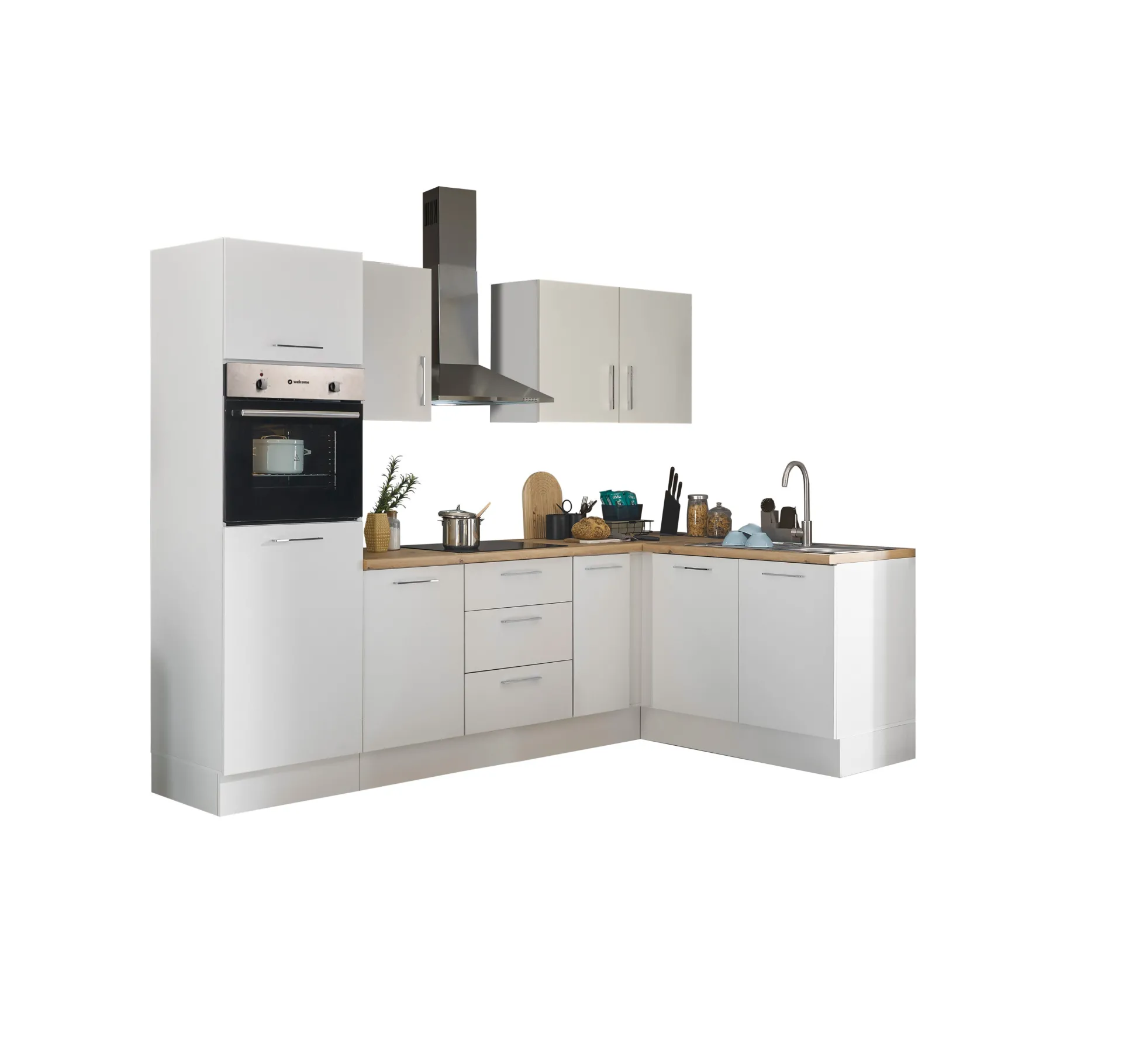 Küchenblock mit E-Geräten CORNWALL (Ecke-Backofen-Kühlschrank) I