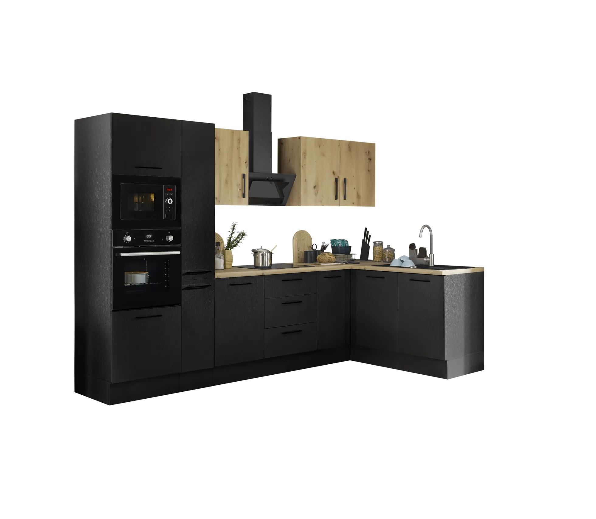 Küchenblock mit E-Geräten CORNWALL (Ecke-Backofen-Mikrowelle-Apotheker) IV