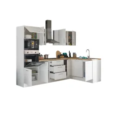 Küchenblock mit E-Geräten CORNWALL (Ecke-Backofen-Geschirrspüler-Mikrowelle) I