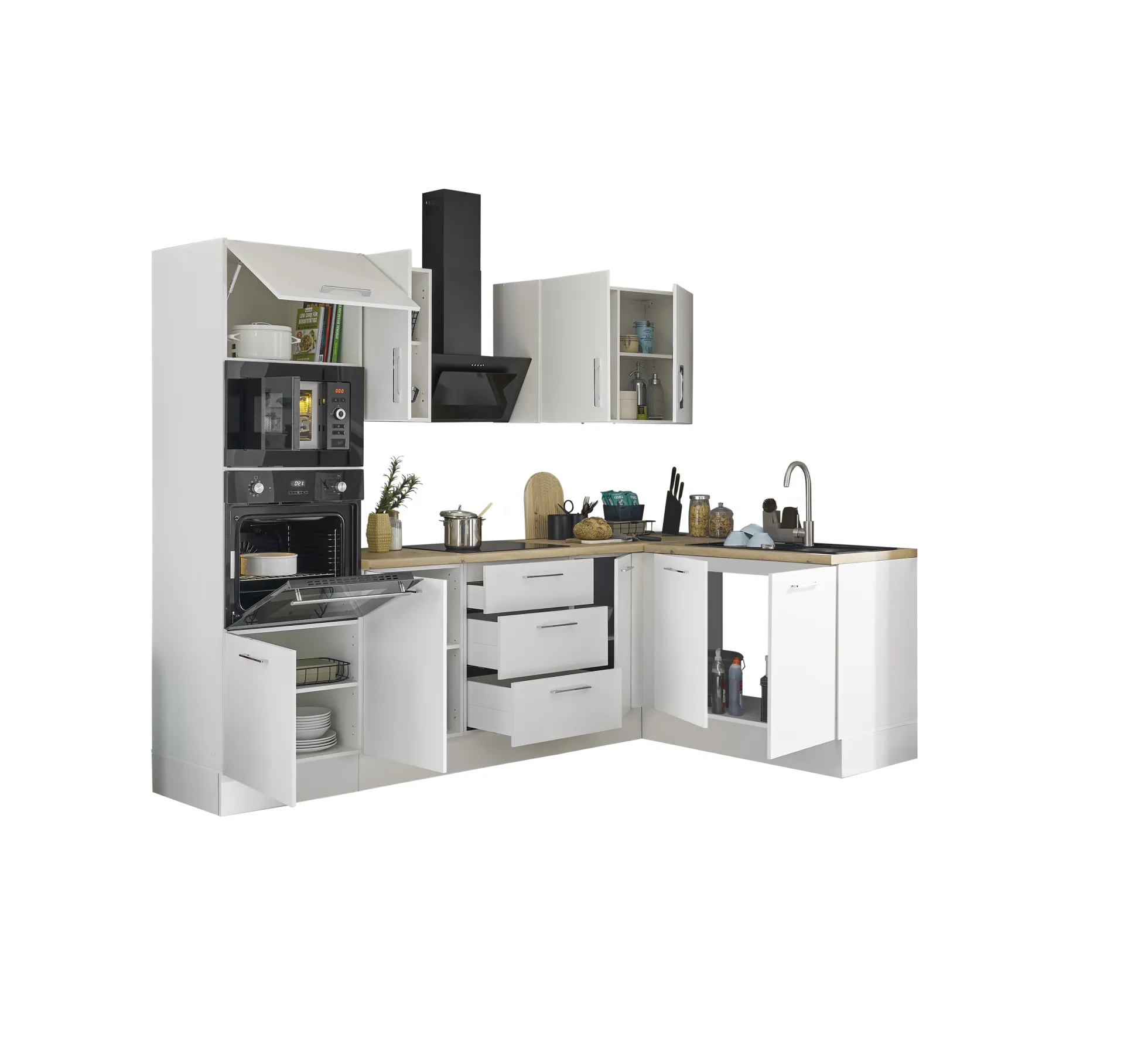 Küchenblock mit E-Geräten CORNWALL (Ecke-Backofen-Mikrowelle) II