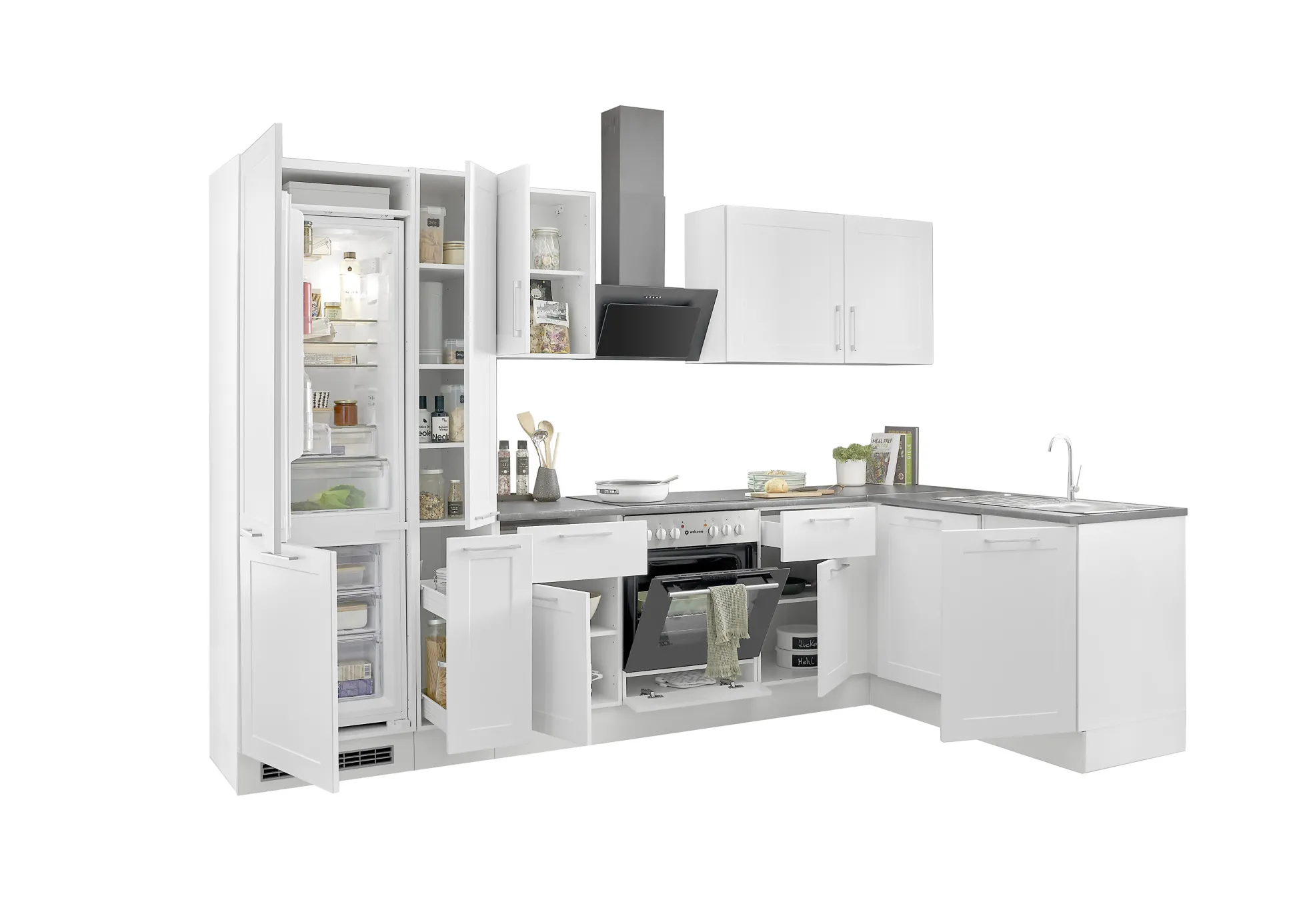 Küchenblock mit E-Geräten HASTINGS (Ecke-Kühlschrank-Apotheker) I