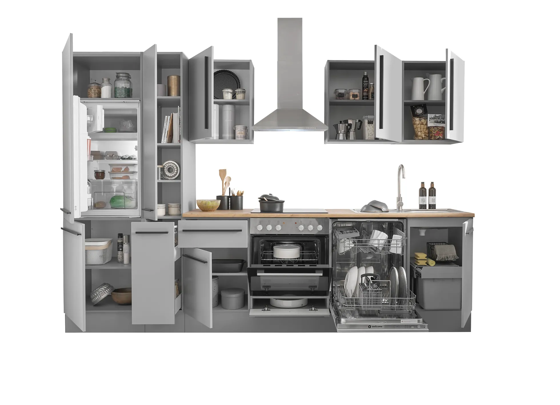 Küchenblock mit E-Geräten MANCHESTER (Zeile-Kühlschrank-Apotheker) II