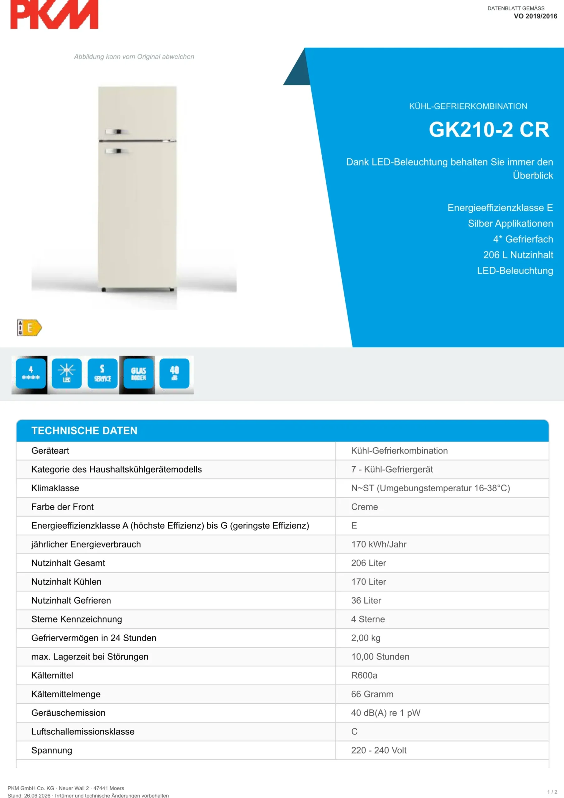 Kühl-Gefrierkombination GK210-2 CR